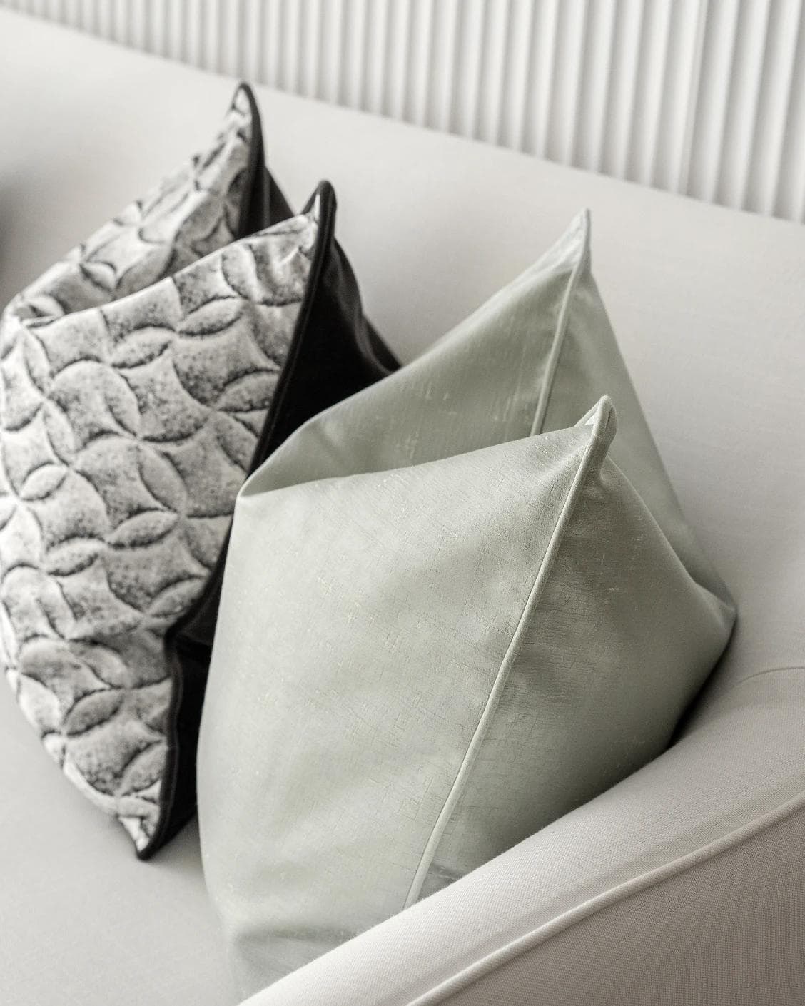 Carissa Bundle cushion in white, black, green and silver, shown in a product right view as image 7