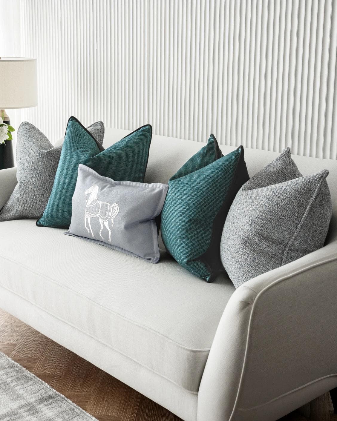 Henrich Bundle cushion in blue, shown in a lifestyle right view as image 5