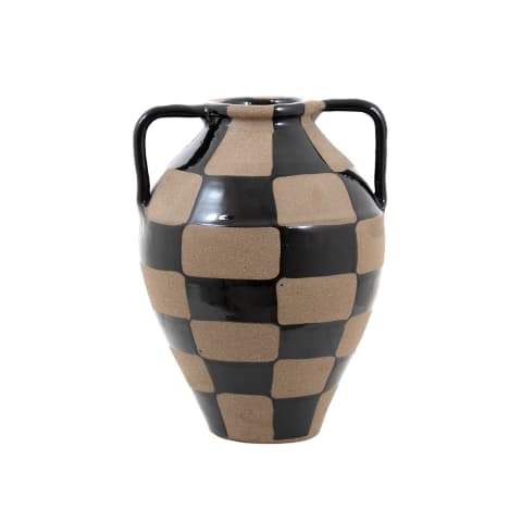 Alisca Terra vases in charcoal black, warm clay, brown and black, shown in a product front view as image 1