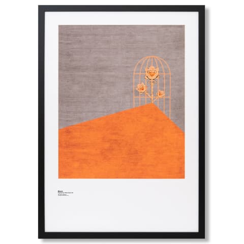 Bloom fine art print in orange and taupe, shown in a lifestyle front view as image 1