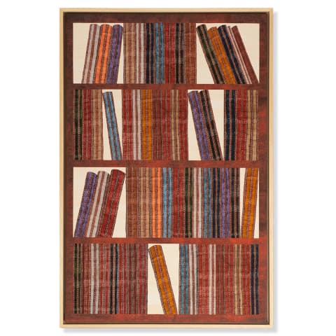 Books canvas in rust, blue and multicolour, shown in a product front view as image 1