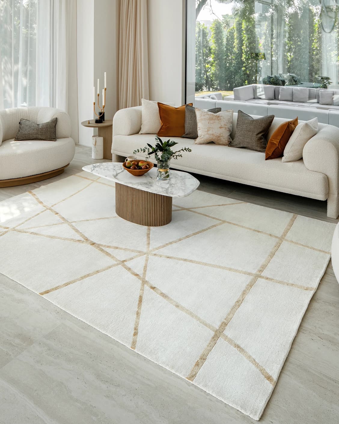 Dash Goldberg carpet in gold and off white, shown in a lifestyle right view as image 5