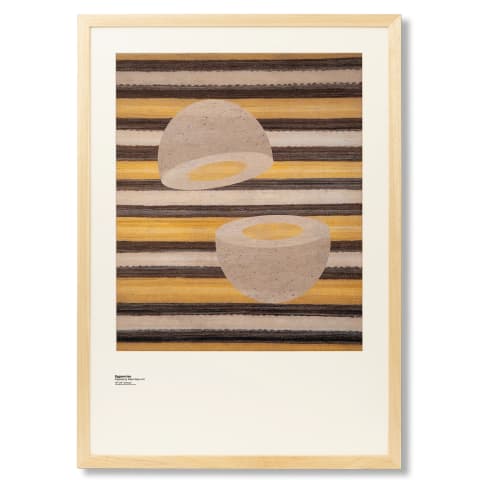 Eggsercise fine art print in yellow, brown and beige, shown in a product front view as image 1