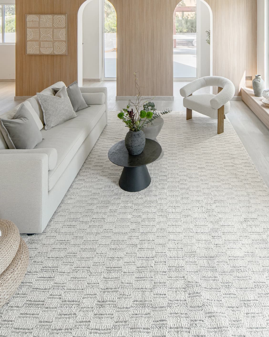 Henry Alba carpet in ivory and grey, shown in a lifestyle front view as image 6