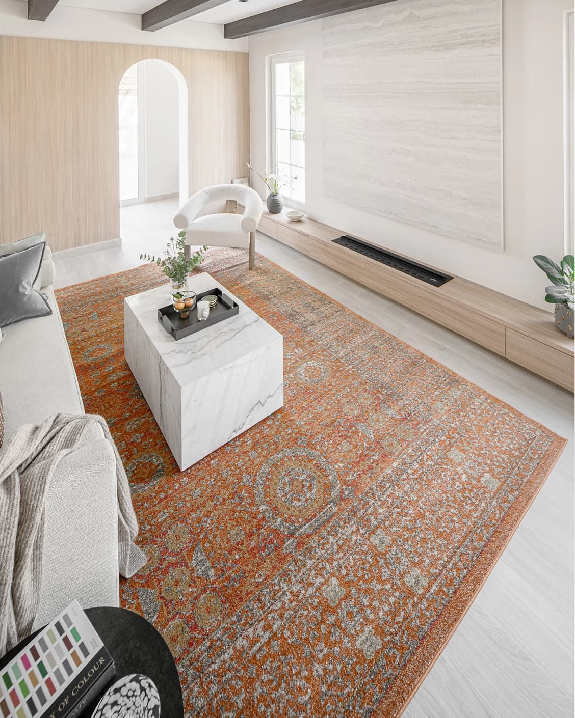 Julian Rust Runners carpet in orange, shown in a lifestyle left view as image 5