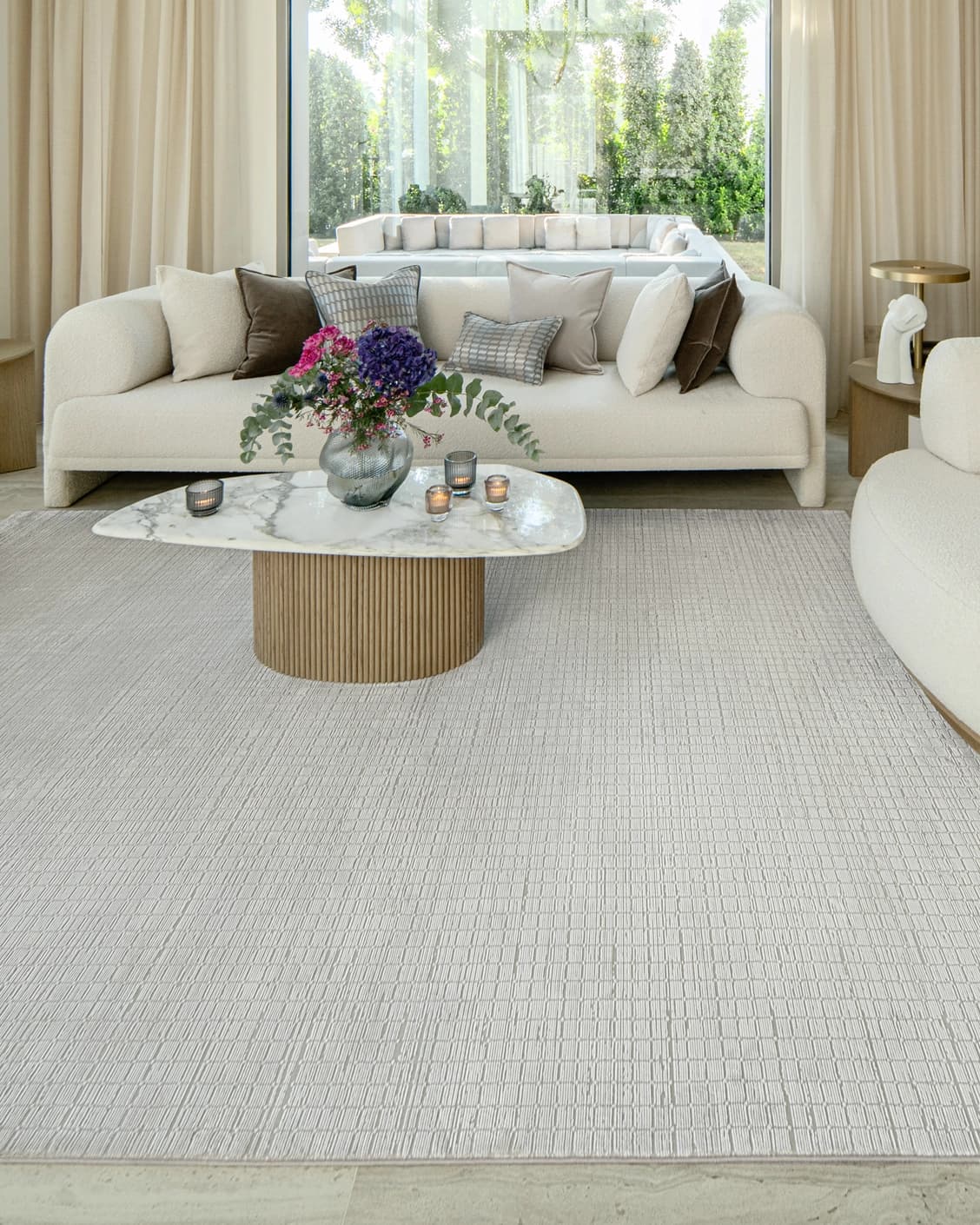 Laino Alba carpet in ivory and grey, shown in a lifestyle front view as image 5