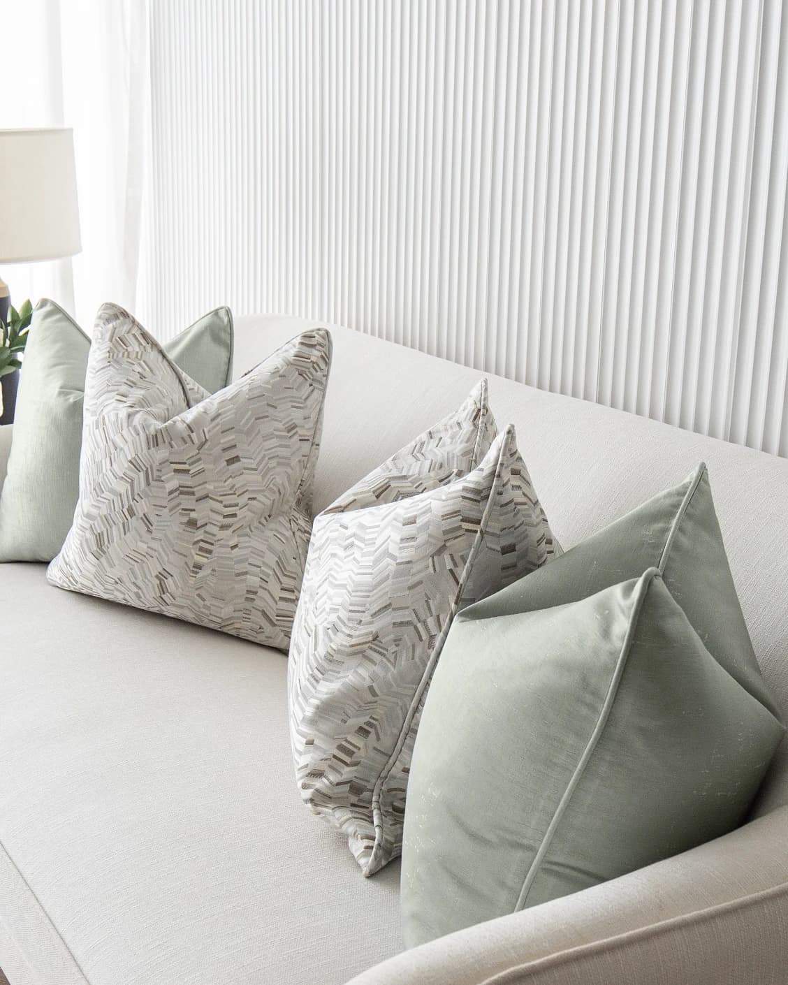 Marjorie Bundle cushion in silver, grey and green, shown in a product front view as image 8