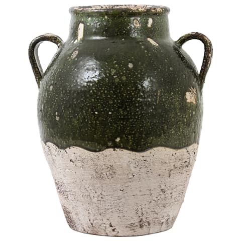 Nilsa Terra vases in deep olive and green, shown in a product front view as image 1