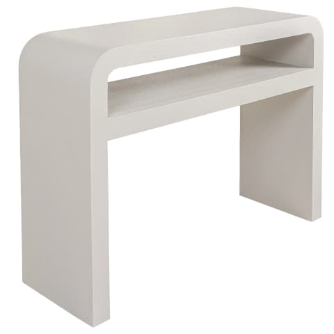 Orta console table in soft ivory and stone, shown in a lifestyle front view as image 2