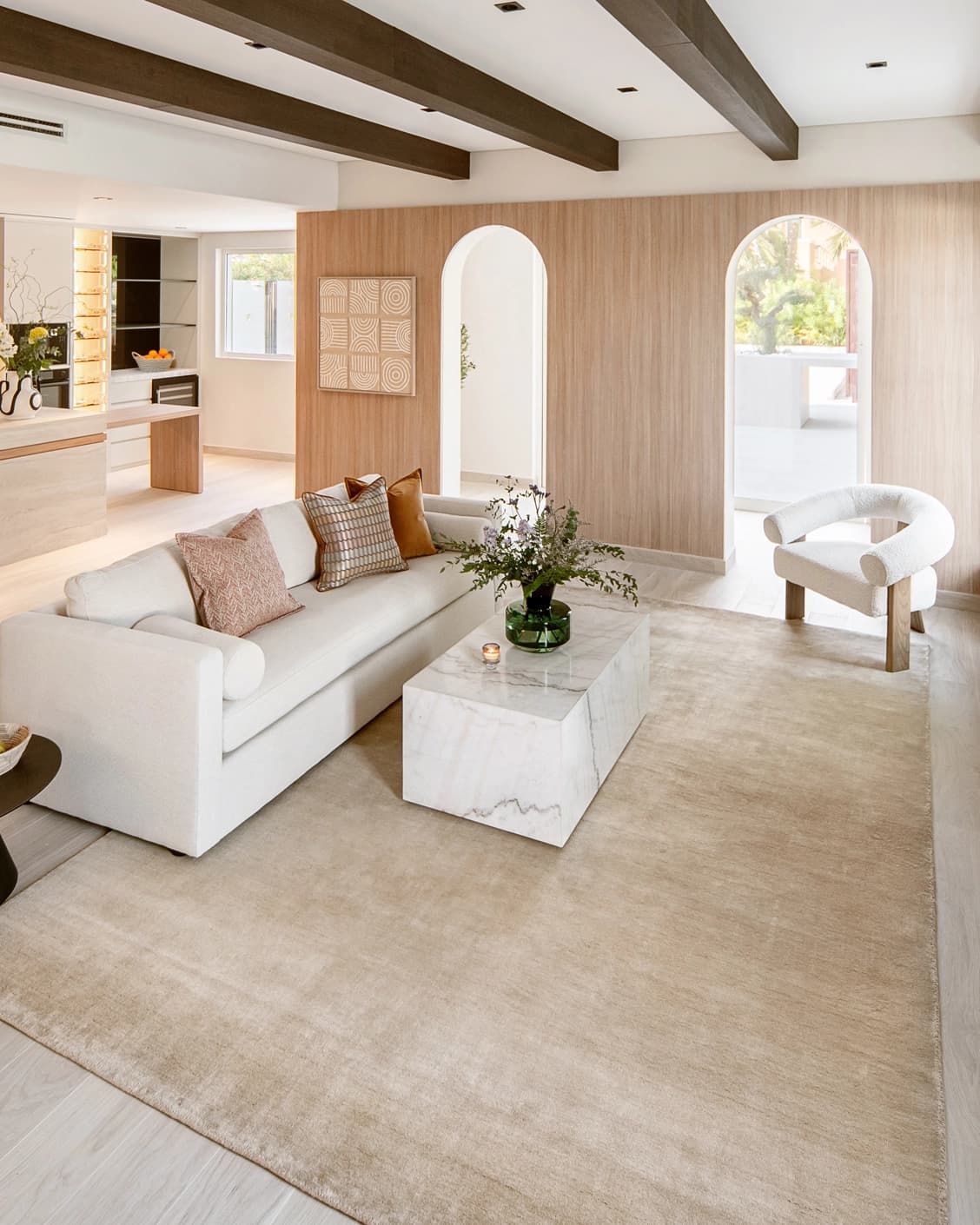 Oscar Sandy carpet in beige, shown in a lifestyle front view as image 4