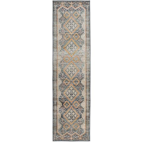 Julian Navy carpets in beige, blue and multicolour, shown in a product top view as image 1
