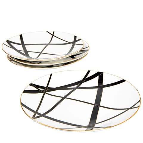 Leanna Viktoria plates in white, black and gold, shown in a product front view as image 1