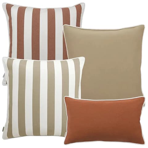Manha Bundle outdoor bundles in rust and beige, shown in a product as image 1