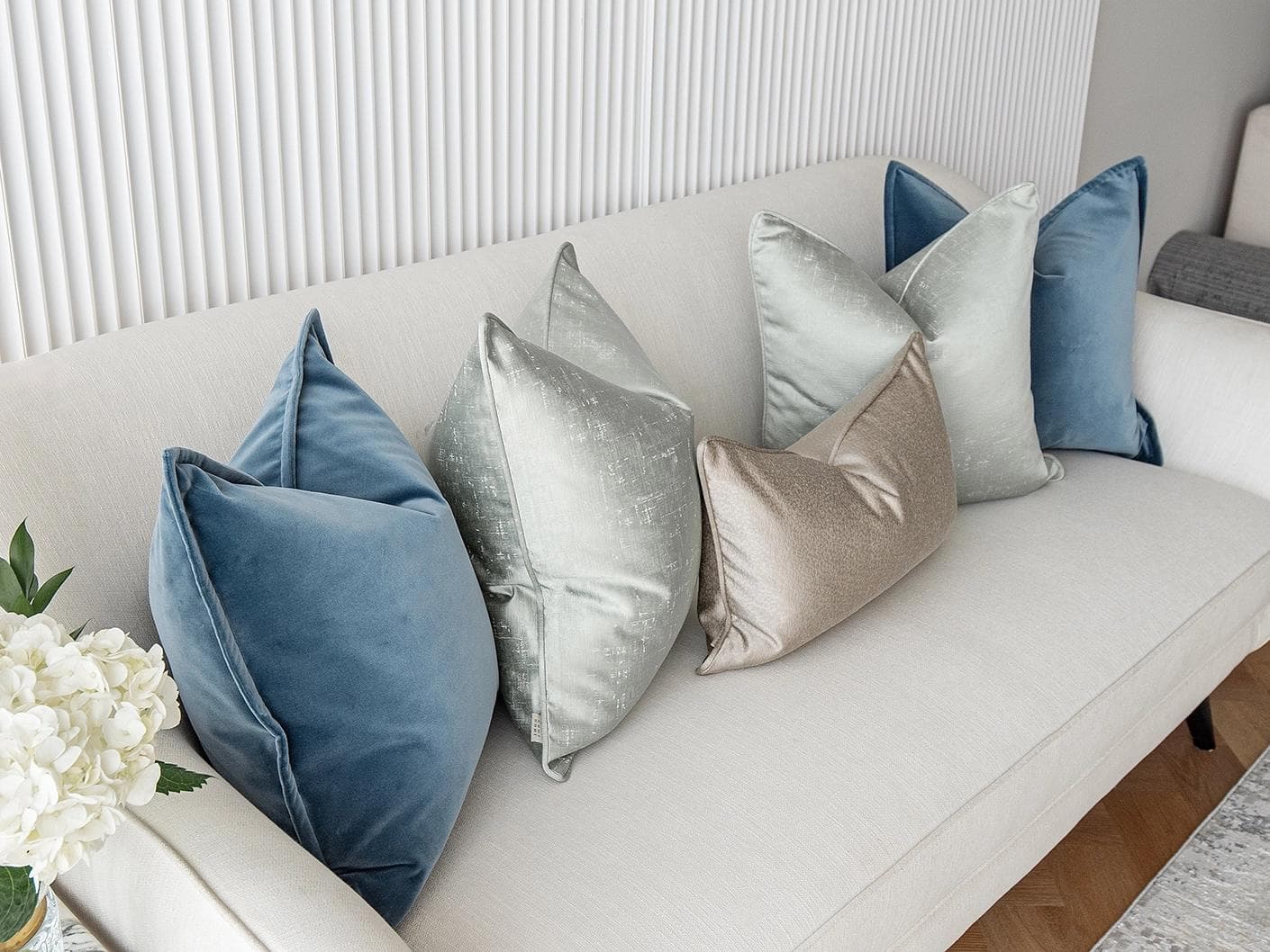 Johnston Bundle bundle - indoor in gold, blue, beige, green and silver, shown in a lifestyle left view as image 3