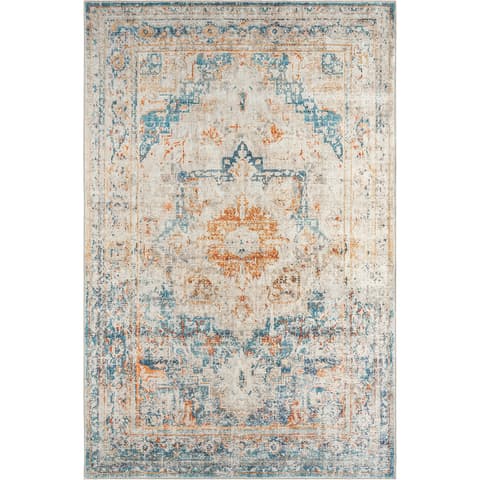 Vince Tangelo carpets in beige, blue, orange and multicolour, shown in a product top view as image 1